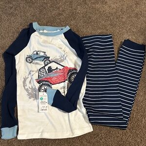 Kids' Blue and White Pajama Set with Car Print